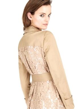 PLUS SIZE INC International Concepts Tan Lace-Back Trench Coat - PLUS SIZE